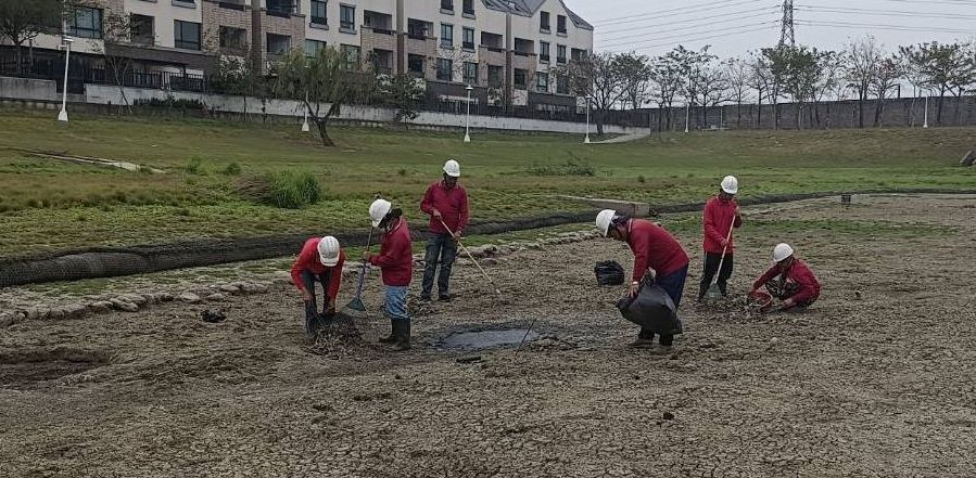 蓮潭公園滯洪池乾涸 魚群死亡 市府已完成清理