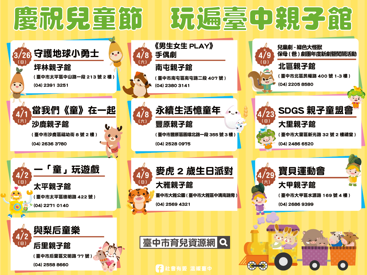 歡慶兒童月　中市府社會局邀親子童遊親子館