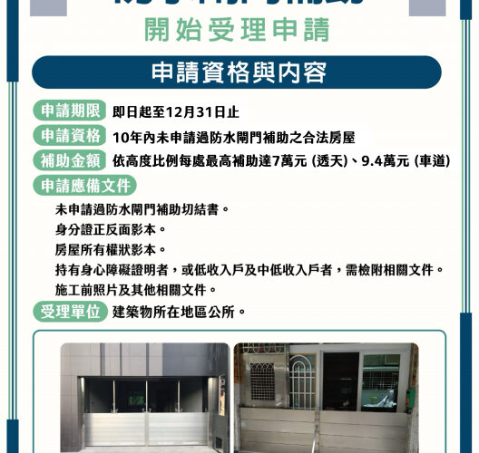 高雄市防水閘門補助 確定加碼再延長可洽區公所辦理