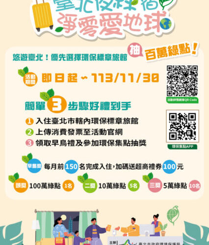 北市環保局攜手15家環保標章旅館推出「臺北夜綠宿  淨零愛地球」活動！