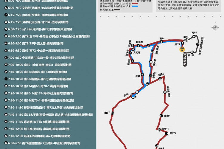臺南400馬拉松挑戰賽 11/24交管資訊一次看