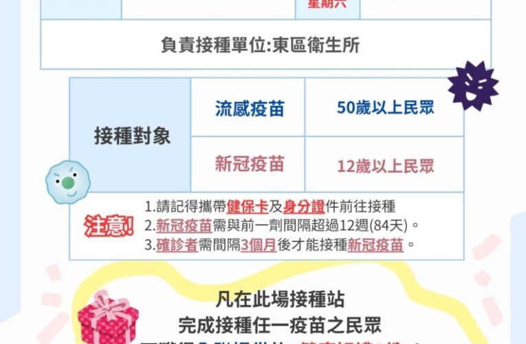 流感及新冠疫苗開放第二階段對象接種　滿50歲以上民眾可以「左流右新　防護更新」