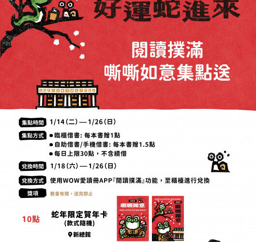 來南市圖借書迎福運 1/14起推出「閱讀wow寶」數位集點送好禮