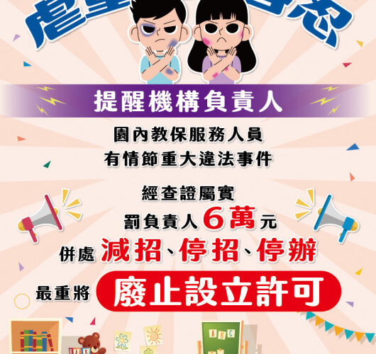 虐童零容忍!南市教育局印製海報要求幼兒園張貼 時刻提醒幼教師勿違法 踩紅線