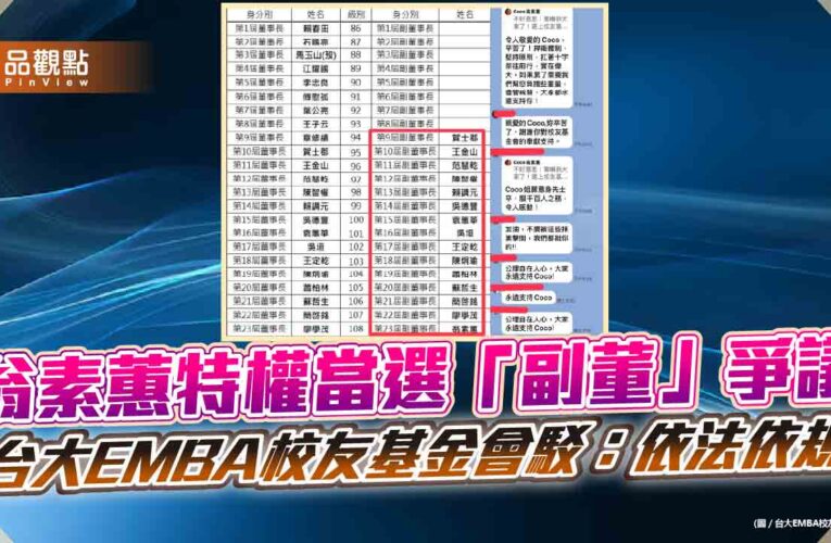 翁素蕙特權當選「副董」爭議 台大EMBA校友基金會駁：依法依規