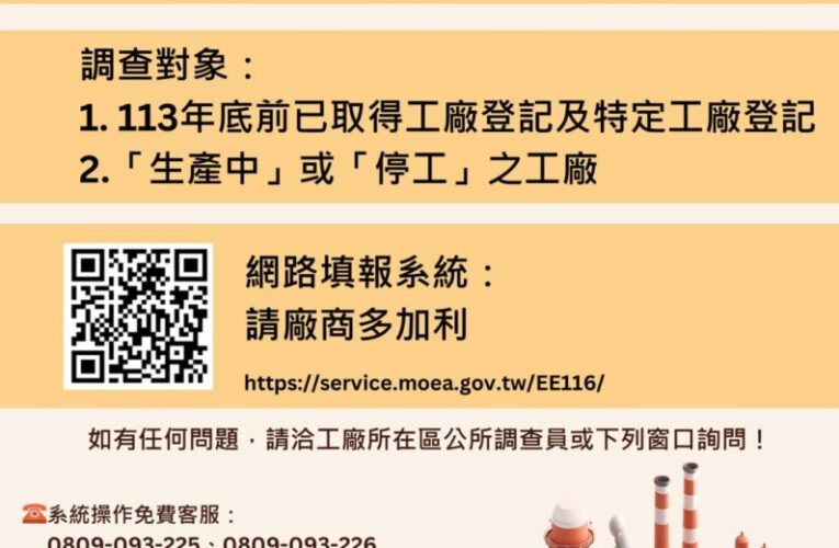 114年工廠校正及營運調查6/20啟動　中市經發局：網路填報最方便快捷