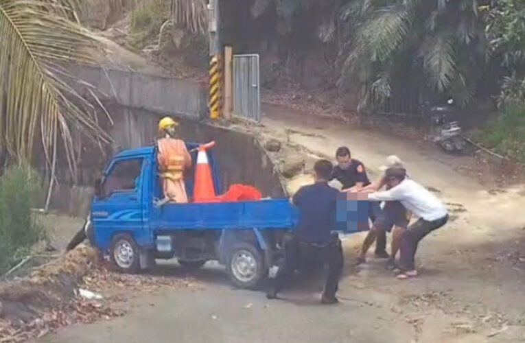 貨車卡懸崖邊命懸一線   湖內警民合力化解驚險時刻