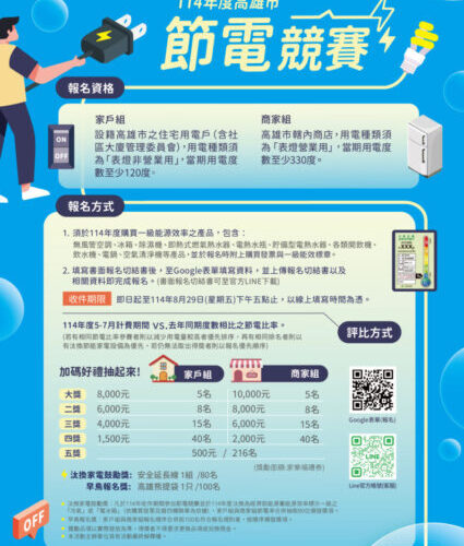 高雄市首辦「節電競賽」邀請市民、商家響應 總獎勵金高達60萬