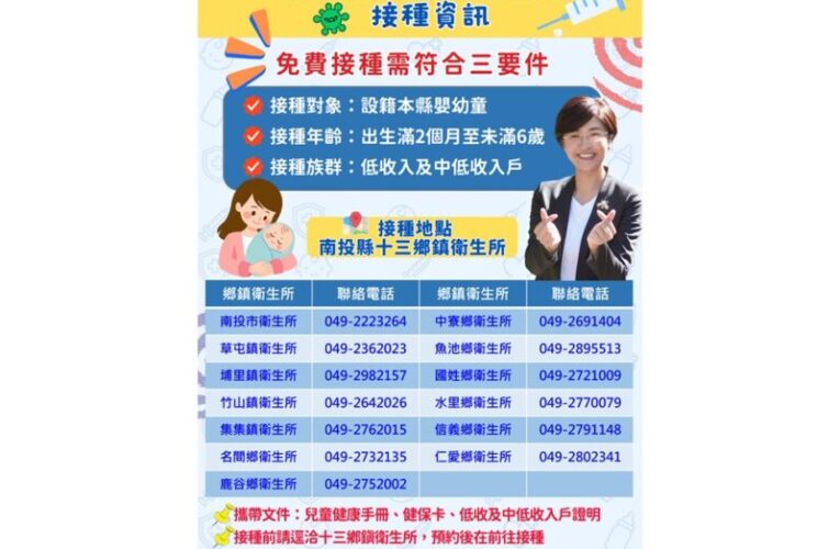 護童安全！南投縣首推弱勢家庭幼兒腸病毒71型疫苗補助