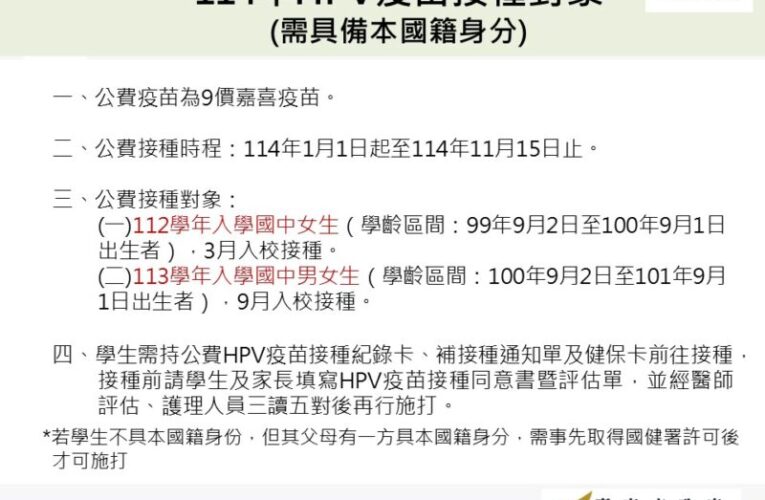遠離人類乳突病毒(HPV)感染  從接種疫苗開始