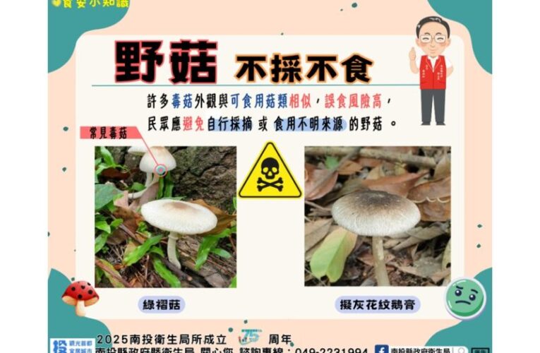南投衛生局衛生局籲:野生菇類勿亂採亂吃　
