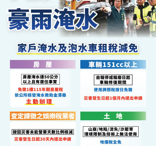 0802強降雨淹水達50公分受災戶 南市主動房屋稅減免