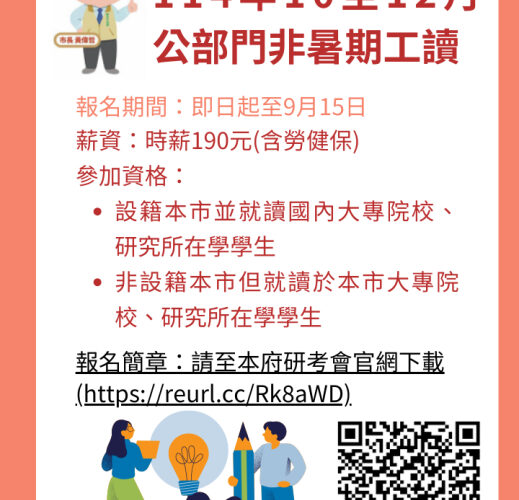 台南市政府開放 114 年青年工讀職缺，助青年累積職場力