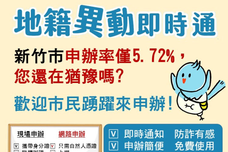 守護財產安全零死角　竹市地籍異動即時通服務再升級新增「預告登記」選項