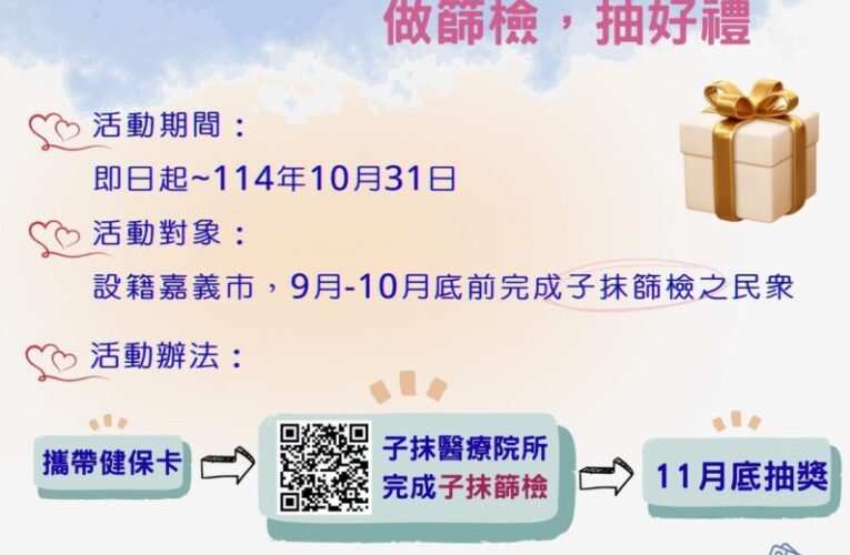 25歲以上婦女限定！ 嘉義市抹片檢查抽百名千元禮券