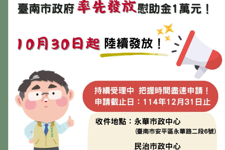 臺南率全國之先！核撥丹娜絲風災店家慰助金