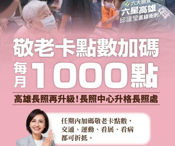 邱議瑩率先提出高市敬老卡點數加碼十倍  藍綠議員紛紛贊同