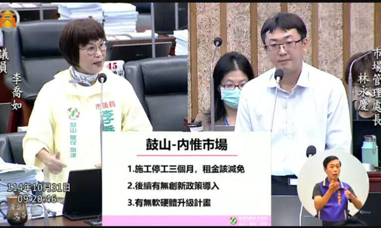 李喬如：內惟市場施工衝擊攤商生計，租金就該減免，經發局長同意減免並允諾「一周內檢討」答覆