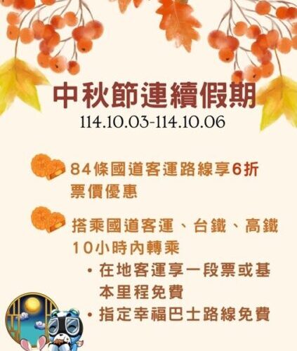 中秋團圓搭公共運輸  高雄區監理所:國道客運超低6折優惠