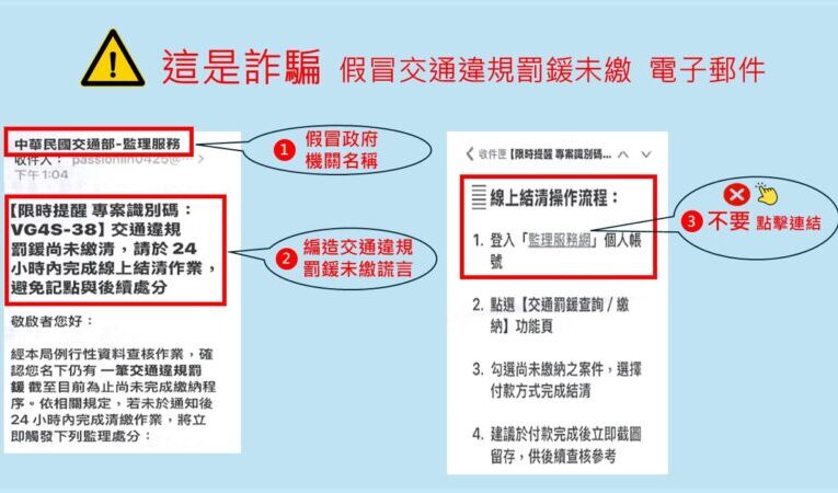 高雄區監理所:交通違規罰鍰不會以電子郵件方式通知繳納