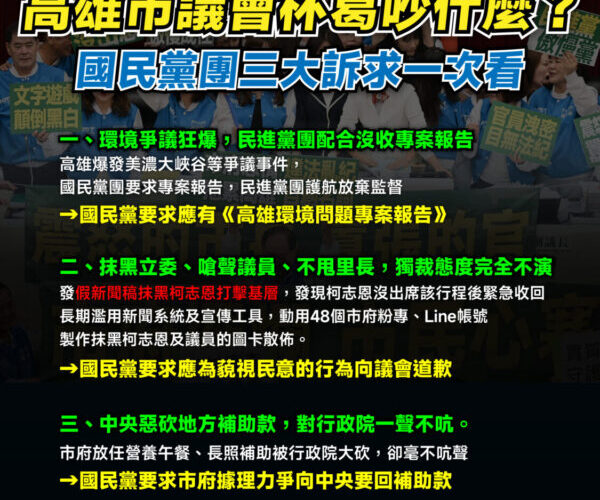 國民黨團批高市府三大失職不回應　重申：不道歉、不爭取、不報告，就沒有交付！