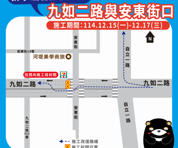 九如二路涵管損壞下陷 水利局15日起封道施工3天