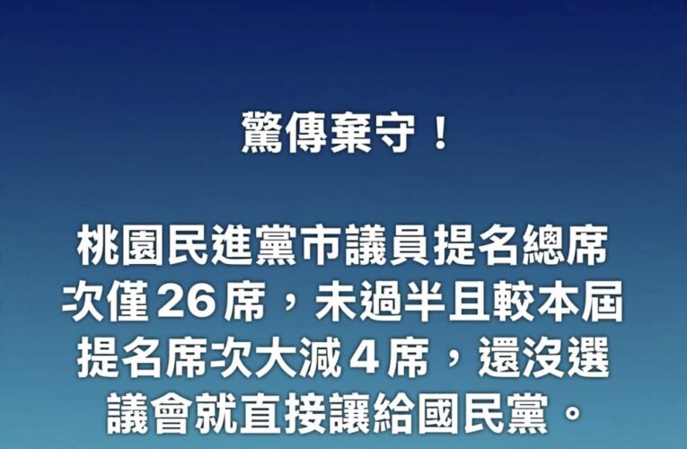桃園市議員提名「讓國民黨」？   民進黨桃園市黨部：正式名額仍未定