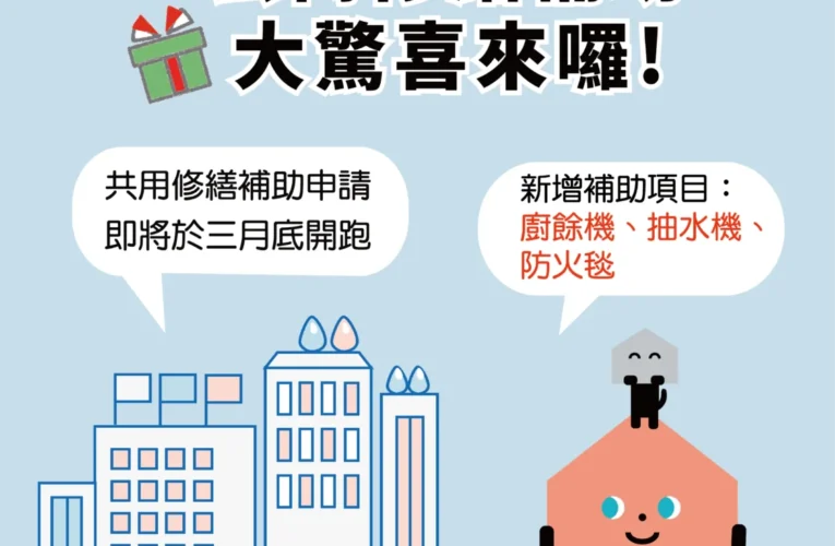 中市公寓修繕補助3月開跑　新增廚餘機及公安申報修繕補助 打造安全家園