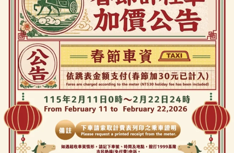 北北基計程車春節加成上路！每趟加收30元　一律按表收費
