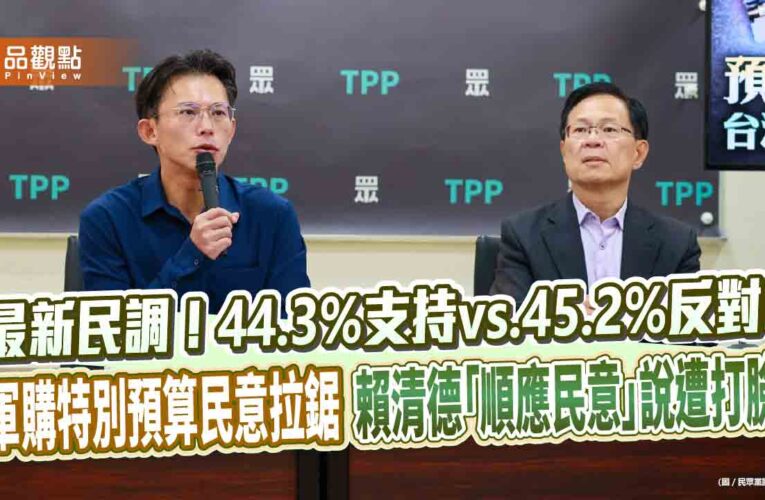 最新民調！44.3%支持vs.45.2%反對!軍購特別預算民意拉鋸 賴清德「順應民意」說遭打臉