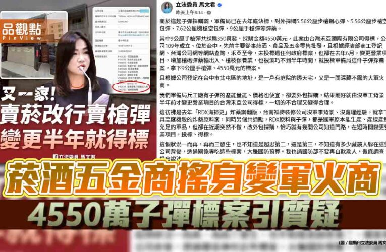 菸酒五金商搖身變軍火商 4550萬子彈標案引質疑