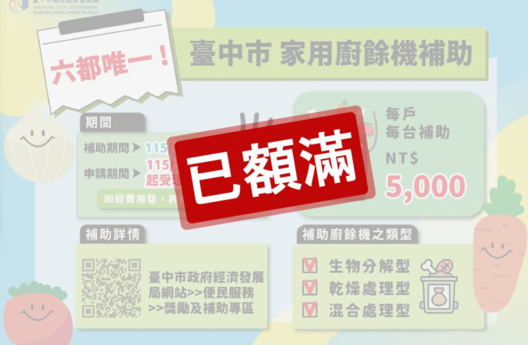台中人挺環保！家用廚餘機補助萬台「一週秒殺」 市府3大機制「從嚴審查」防弊