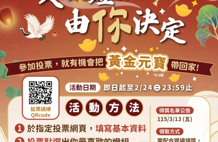 走春賞燈拚好運！　2026中台灣燈會「幸福祈願村」最強祈福燈區登場 票選人氣燈組抽萬元金元寶