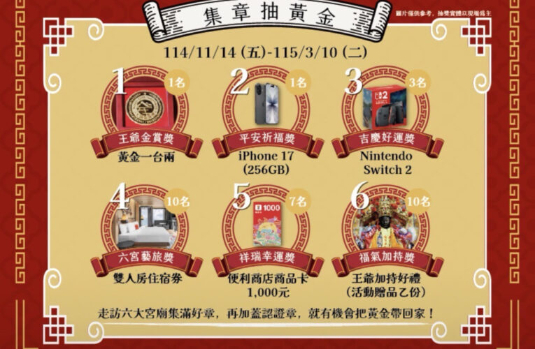 北門王爺藝饗節初四迎財神祈福 集章抽黃金1台兩