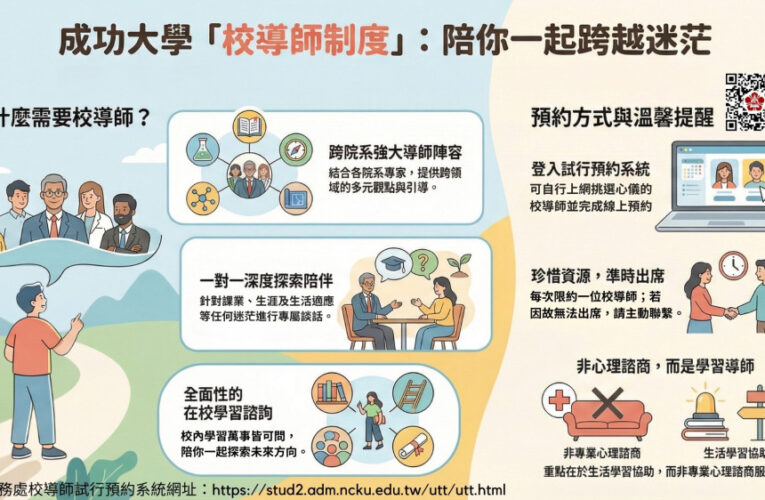 成大推校導師制度 跨院系專家1對1伴您跨越迷茫探索未來