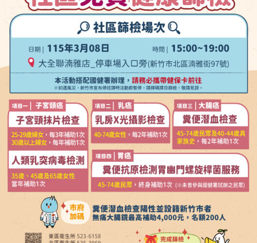 寵愛女神、健康進袋　竹市3/8攜手大全聯篩檢活動守護健康走進採買日常