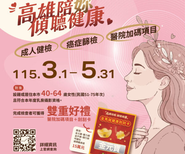 高雄衛生局啟動婦女健檢專案 23家醫療院所限量加碼多項檢查　完篩抽金元寶等多項好禮