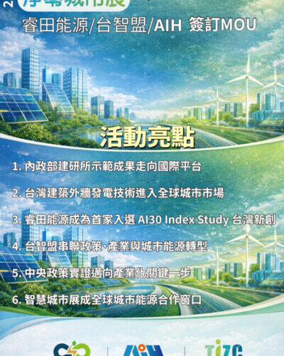 推動城市能源轉型 睿田能源攜AIH與台智盟簽署MOU