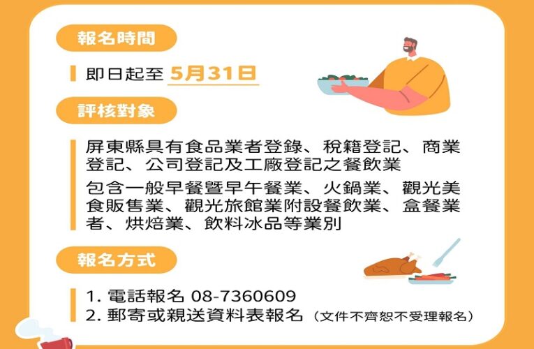 屏東縣115年度優良餐飲衛生管理分級評核活動開始報名