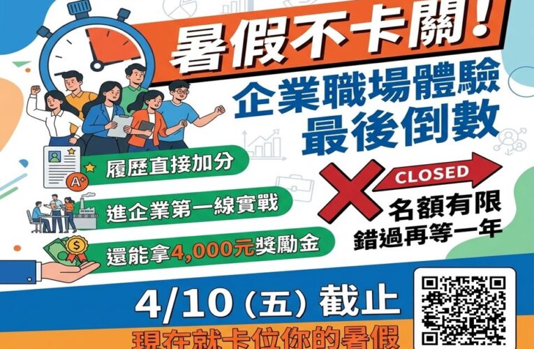 嘉縣企業暑期工讀最高45k　再加碼4,000元獎勵金