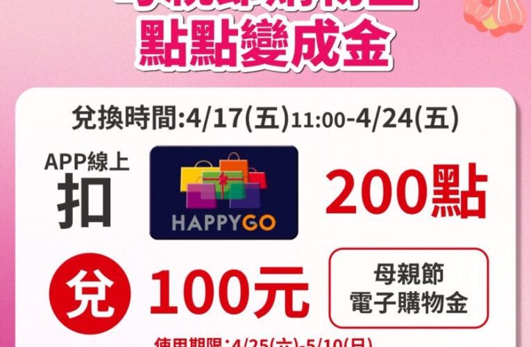 新竹SOGO母親節檔期4/25-5/10　快樂購點數換購物金自4/17起開搶