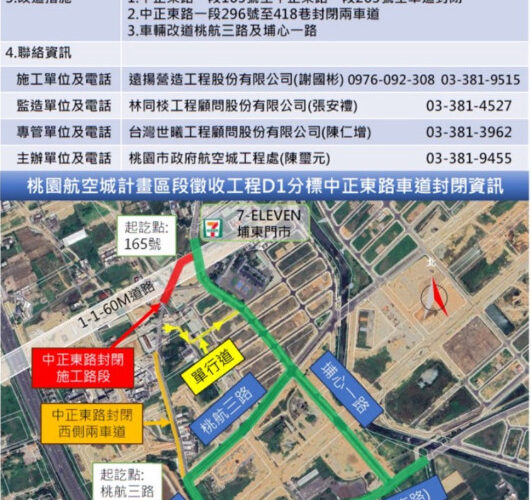 因應航空城大道排水箱涵工程施工 大園區中正東路部分路段於清明後改道通行