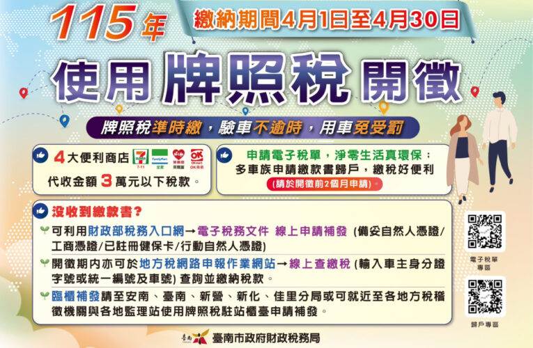 牌照稅4/1開徵 多元管道繳納 電子稅單環保便利又即時