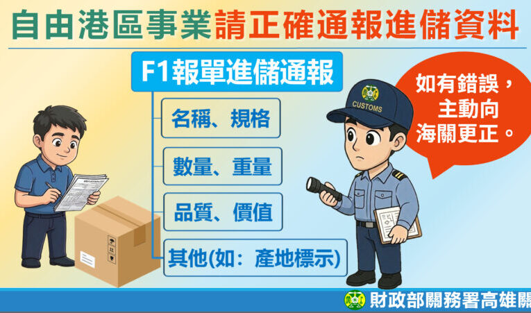 高雄關：自由港區事業應正確通報進儲之貨品，避免誤觸罰則