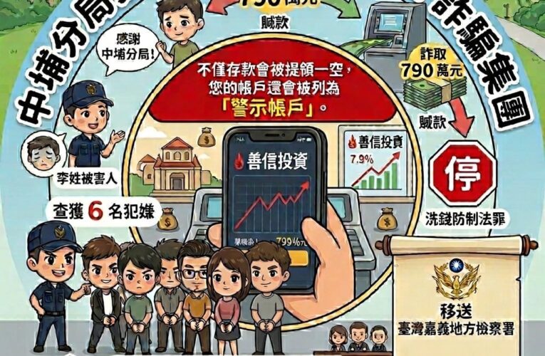 中埔警全力守護民眾財產　瓦解「善信投資」旗下6名車手集團