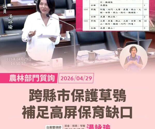 湯詠瑜要求強化草鴞保育、促建非犬貓登記制並憂心在地水果產量衰退危機
