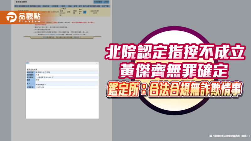 北院認定指控不成立 黃傑齊無罪確定 鑑定所：合法合規無詐欺情事 | 天天上新聞