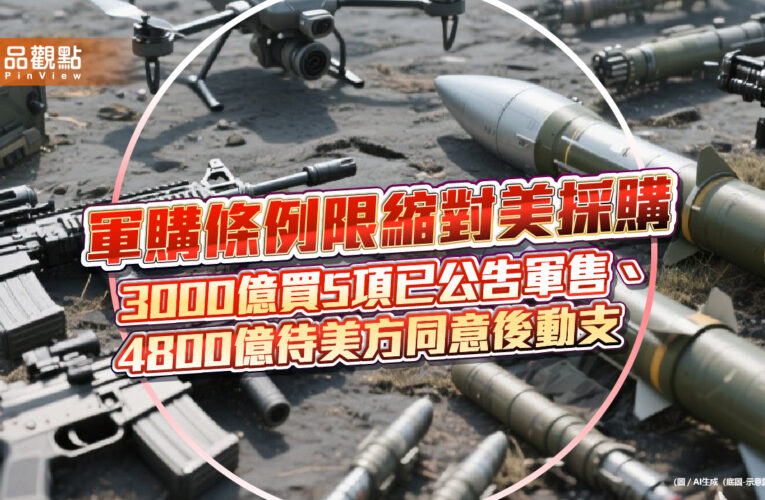 軍購條例限縮對美採購　3000億買5項已公告軍售、4800億待美方同意後動支
