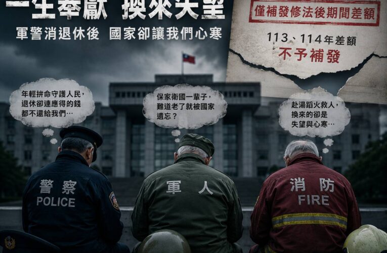 「退休金不是恩賜，而是用一生換來的承諾」軍公教質疑兩年退休金差額未返還 退休警察感嘆：「守護國家的人，誰來守護？」