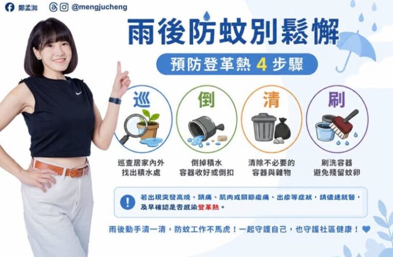 雨後防蚊別鬆懈，鄭孟洳提醒做好防疫！